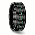 thumbnail image 4 of Ceramic Black with Green Carbon Fiber Inlay Beveled Edge 8mm Band Ring 11 Size, 4 of 6