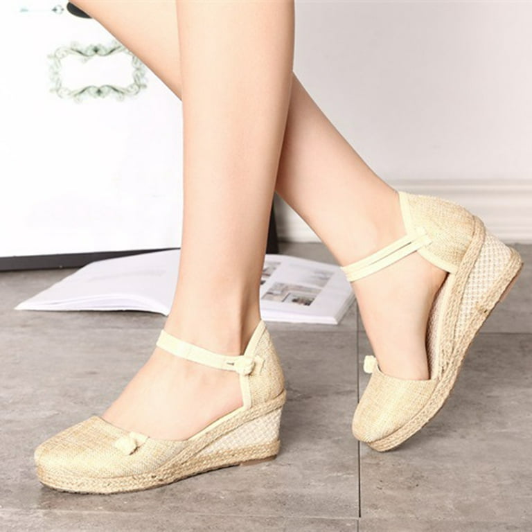 Womens Closed Toe Wedges Shoes Platform Mid Low Heel Canvas Dress Sandals  Espadrilles Ankle Strap Casual Shoes