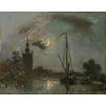 thumbnail image 2 of Johan Barthold Jongkind 24x20 Gold Ornate Framed and Double Matted Museum Art Print Titled - Overschie in the Moonlight (1871), 2 of 4