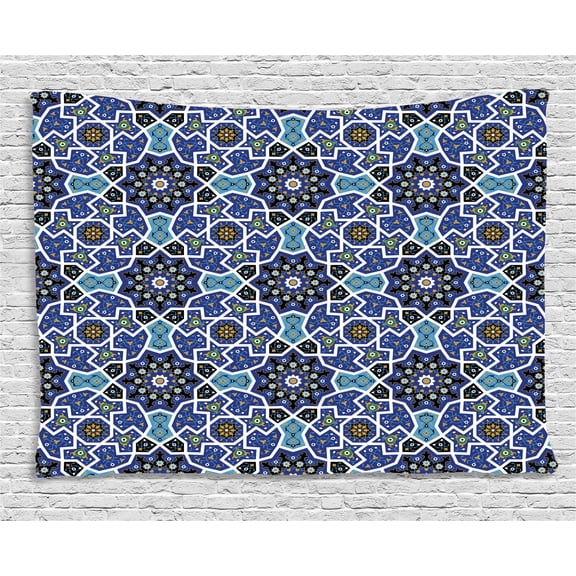 Moroccan Tapestry, Eastern Persian Gypsy Jacquard Style Arabic Culture Folk Tracery Geometric Image, Wall Hanging for Bedroom Living Room Dorm Decor, 80W X 60L Inches, Royal Blue, by Ambesonne