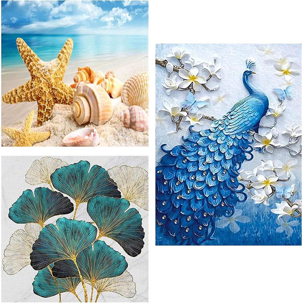 Paquete de 3 kits de pintura de diamante 5d Diy, kit de pintura de diamante para adultos, kits de taladro completo de pintura de diamante 5d, pintura de punto de cruz de pintura de diamante Rin. Afortunado Sencillez
