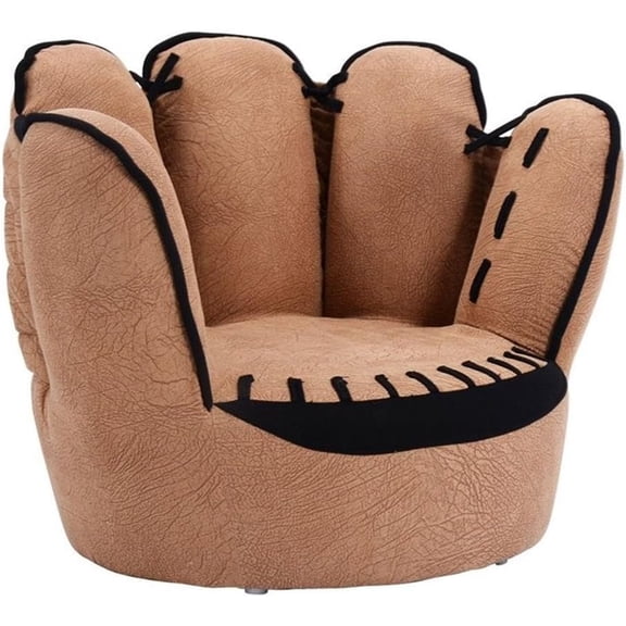 Pemberly Row Baseball Glove Shaped Faux Leather Kids Armrest Chairs in Brown