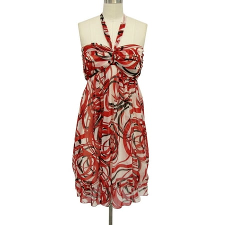 Black Sequin Halter - Faship Womens Print Pleated Bust Halter Cocktail Sun Dress
