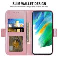 thumbnail image 4 of Compatible with Samsung Galaxy S21 FE 5G Wallet Phone Case and Tempered Glass Screen Protector Flip Credit Card Holder Stand Flower Cell Cover for S 21 EF S21FE5G UW S21FE 21S G5 6.4 inch Pink, 4 of 9