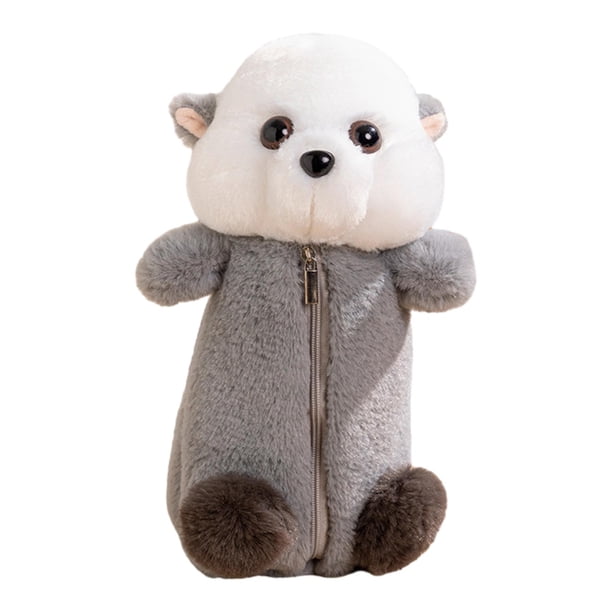 Estuche de lápices de plumas de peluche, estuche para lápices, nueva bolsa de almacenamiento suave, letra de juguete suave gris