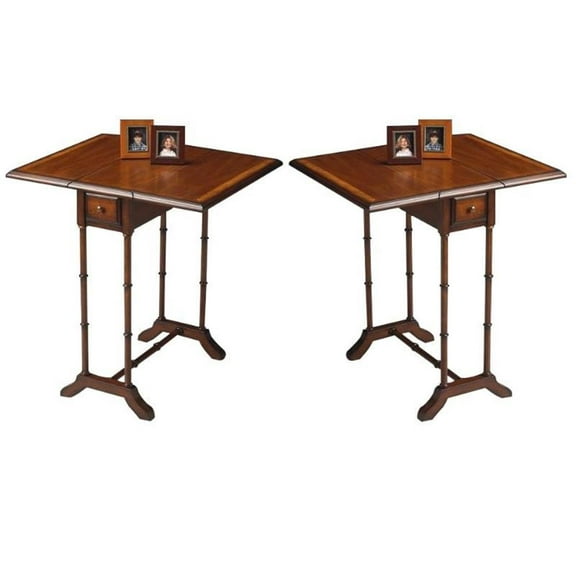 Home Square Transitional Drop Leaf End Table in Umber - Set of 2