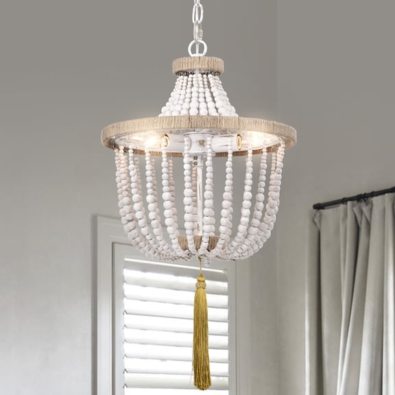 Sabina 14 in. 3-Light Indoor Weathered White and Matte Gold Finish Chandelier with Light Kit