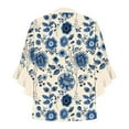 thumbnail image 5 of Women's T-Shirts 3/4 Length Sleeves Floral Top Flowy Ruffle Sleeve Half Button Down Shirt Summer V Neck Blouse Bubble Wrinkles Material 1PC Top Size S-3XL Oversized Tshirts For Women, 5 of 5