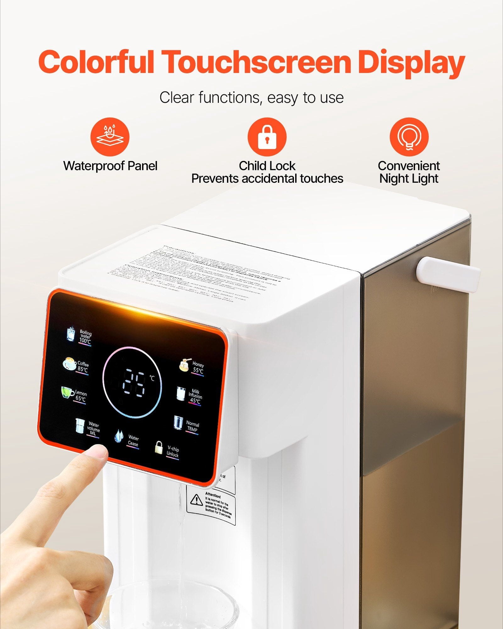 Countertop Hot Water Dispenser with 6 Adjustable Temps & 7 Volume Selections - 101oz Large Capacity