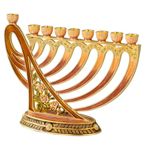 Hand Painted Enamel Menorah with Earthy Tones and Crystals photo 6