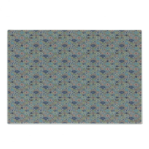 Oriental Cutting Board, Patchwork of Diagonally Aligned Mosaic Tiles in Moroccan Ornamentation Style Print, Decorative Tempered Glass Cutting and Serving Board, Small Size, Multicolor, by Ambesonne