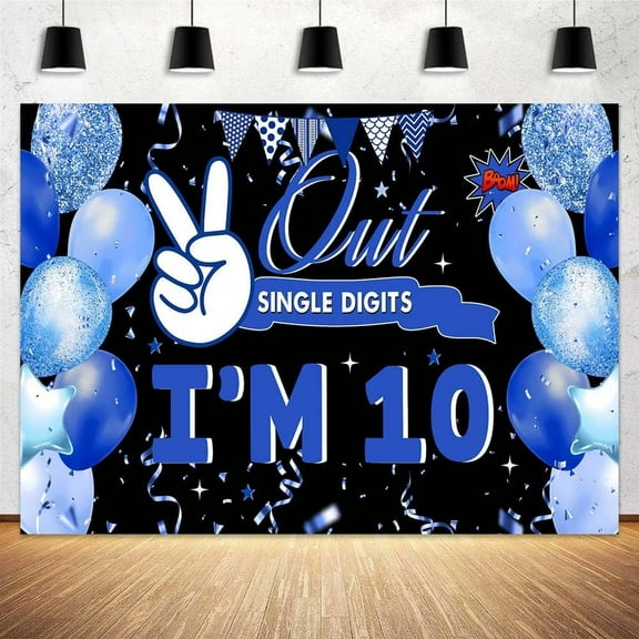 10th Birthday Photo Backdrop Photography Background for Boys Blue Double Digits Happy 10 Year Old Boy Backdrops Photo Booth Prop Decorations Wall Decor Banner