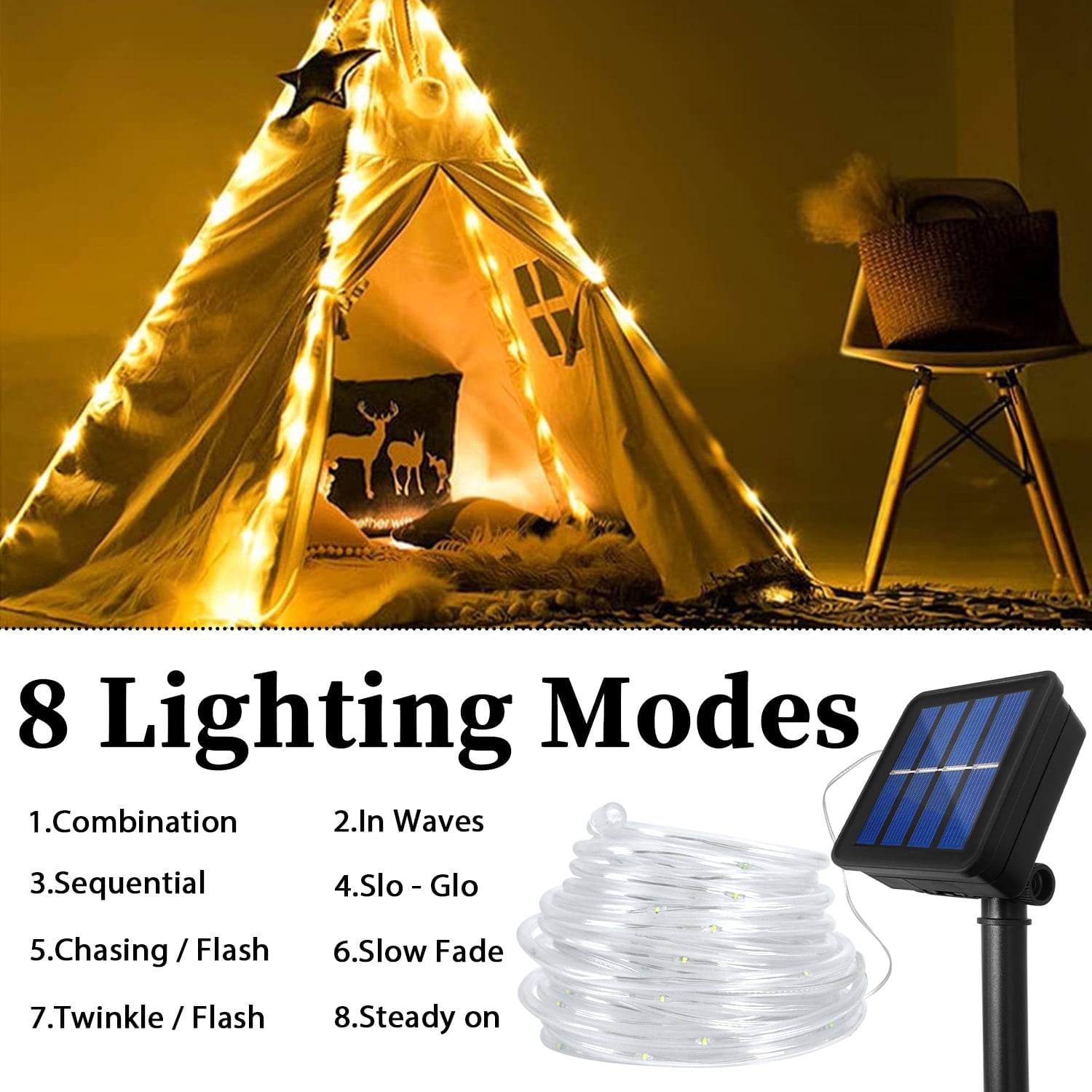 ZOELNIC 100 LEDs 40ft Solar Rope Tube Lights Waterproof String Lights with 8 Lighting Mode Outdoor Garden Decorative Lights for Christmas Wedding Party, Warm White