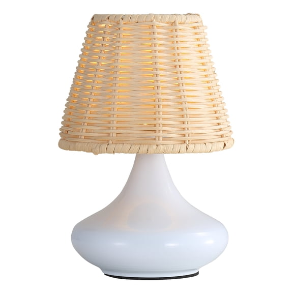 JUYG White Woven Bamboo Table Lamp, Dimmable, 3 Color Temperatures