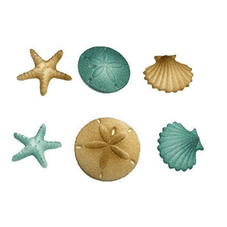 12pk Beach Sea Shell Star Fish Comber (Teal) Cake Cupcake Sugar Decoration Toppers