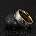 thumbnail image 2 of Wedding Ring Men Women. 8mm Polished Silver Damascus Band w/ Rose Gold Line, 2 of 6