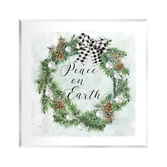 Stupell Industries Peace Seasonal Wreath Holiday Painting Unframed Art Print Wall Art, 12 x 12