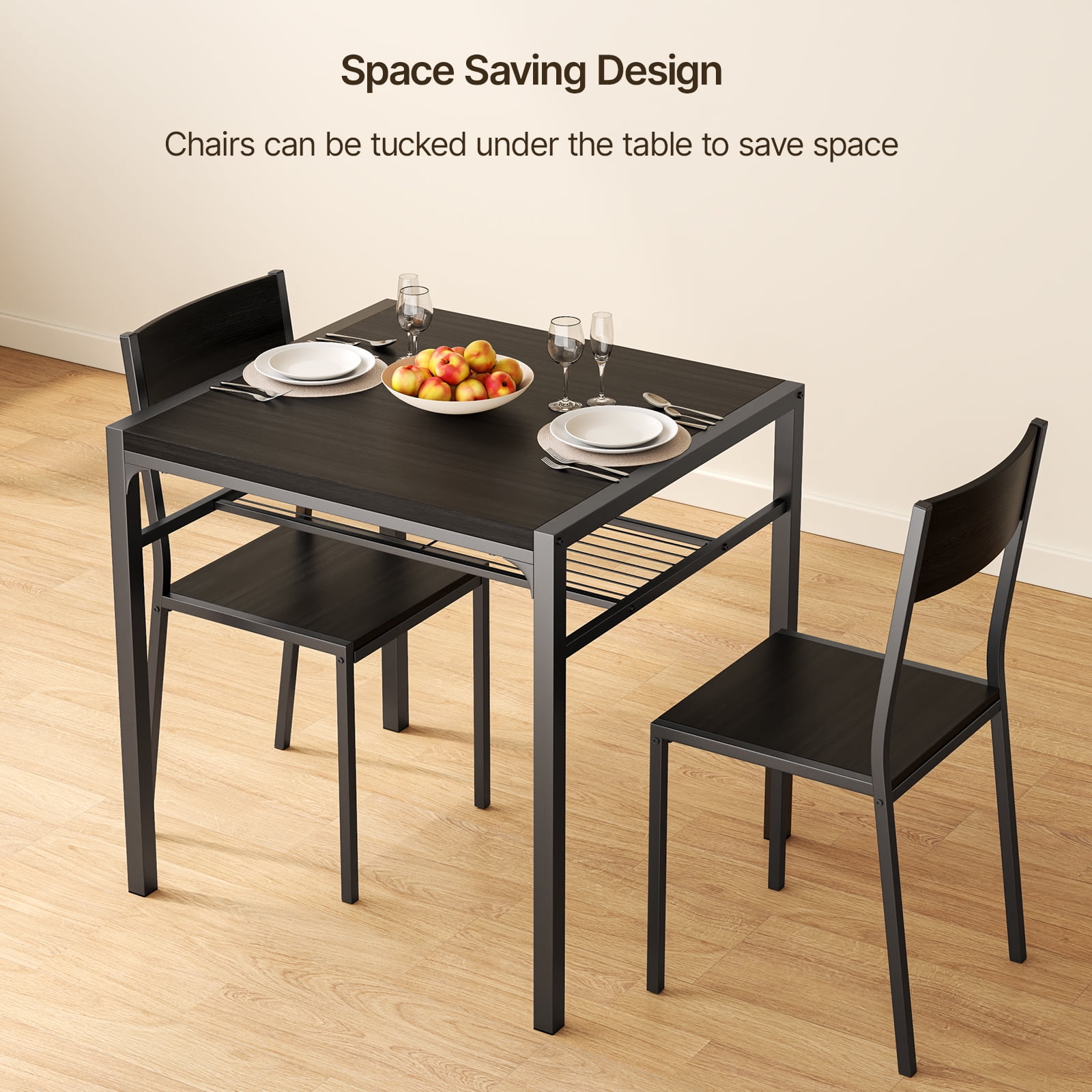 Lofka Dining Table Set for 2 to 4, Kitchen Table with Chairs and Storage Shelves for Small Space