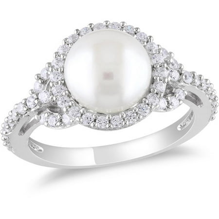 carat 9mm cultured freshwater cz cocktail pearl sterling ring silver