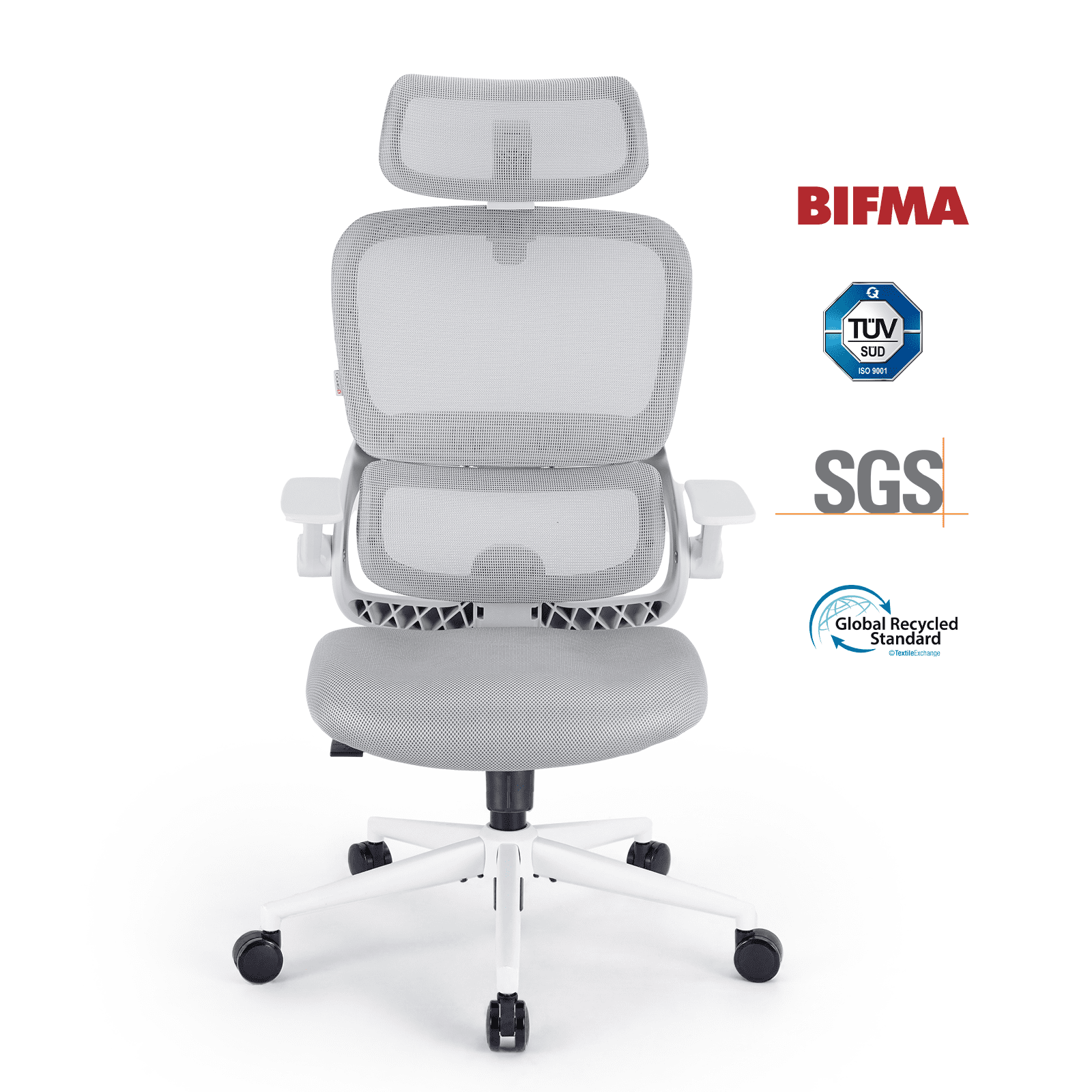 SIHOO B100 Se Office Chair, Executive Chair with Cotton Seat, Dual-Back Ergonomic Chair, 2D Adjustable Headrest & Flip Link Armrest, Comfort Mesh Chair for Home Office & Gaming, 265lbs, Gray