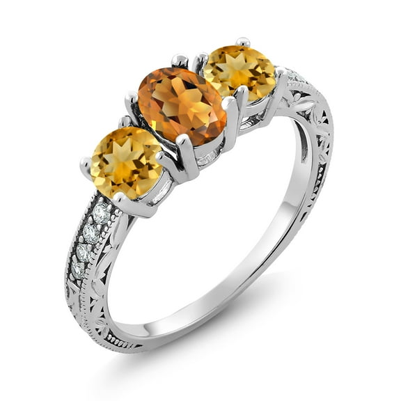 Gem Stone King 925 Sterling Silver Oval Orange Red Madeira Citrine Women Ring (2.27 Cttw, Gemstone Birthstone, Size 8)