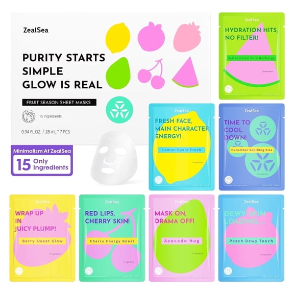 ZealSea Clean Beauty Face Mask Skincare for Teen Girls & Women, Deep Hydration & Glow Sheet Mask, Spa Sleepover Party Gift Set for All Skin Types,7pcs