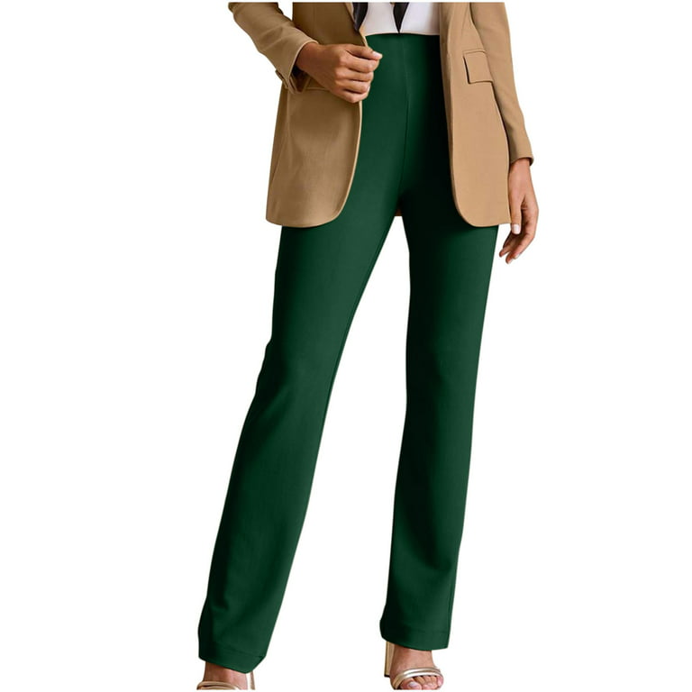 JWZUY Women Going Out Professional Office Business Pants Straight Leg  Elastic Waist Trousers Suit Pants Khaki XXL