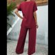 thumbnail image 4 of Conjunto de Dos Piezas de Verano para Mujer, Corta, Cuello Redondo, Pierna , Pantalón . Vino Tinto M, 4 of 7