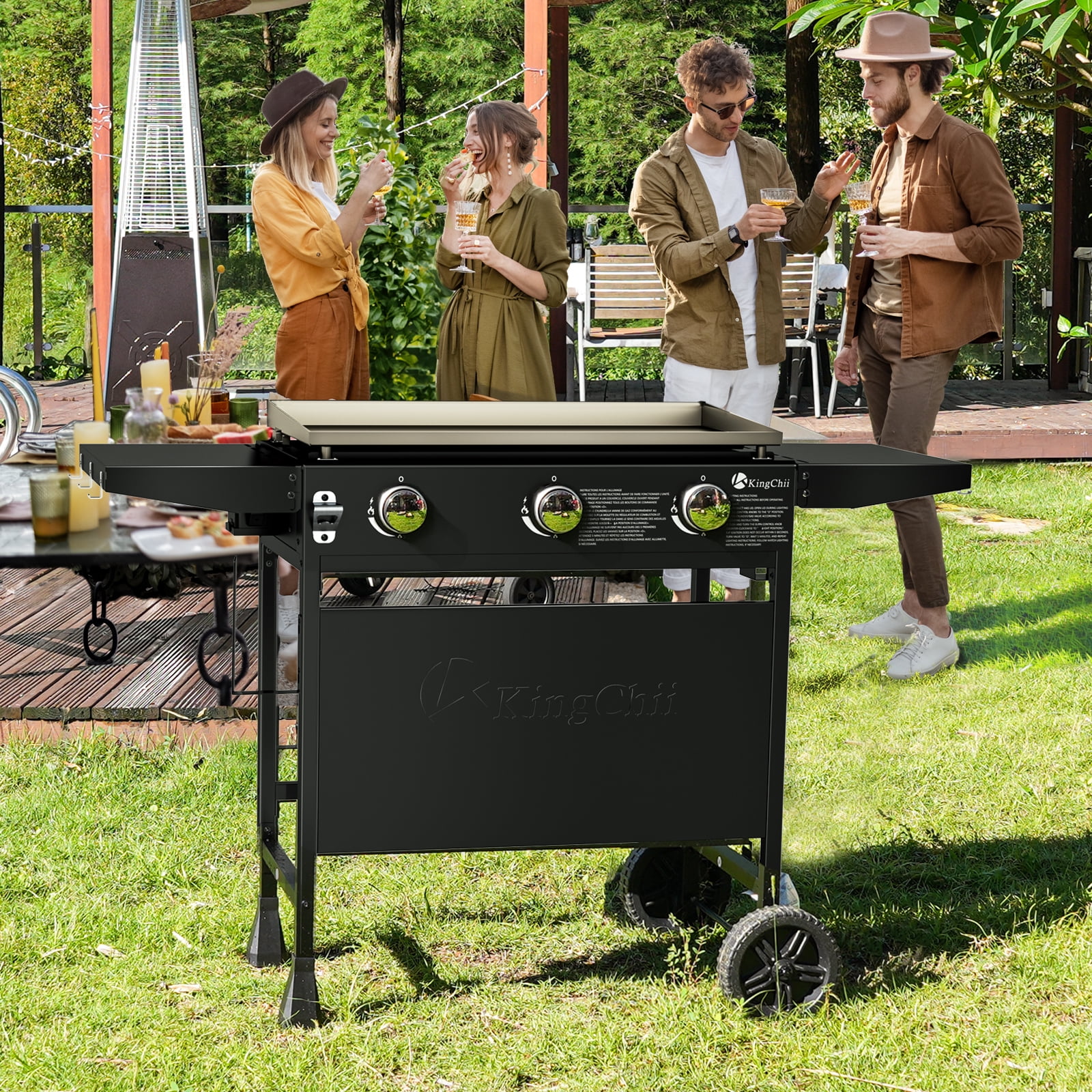 KingChii 3-Burner 27" Propane Griddles Outdoor Flat Top Gas Grill Griddle for Camping, Tailgating, BBQ, Parties, Backyard & Patio