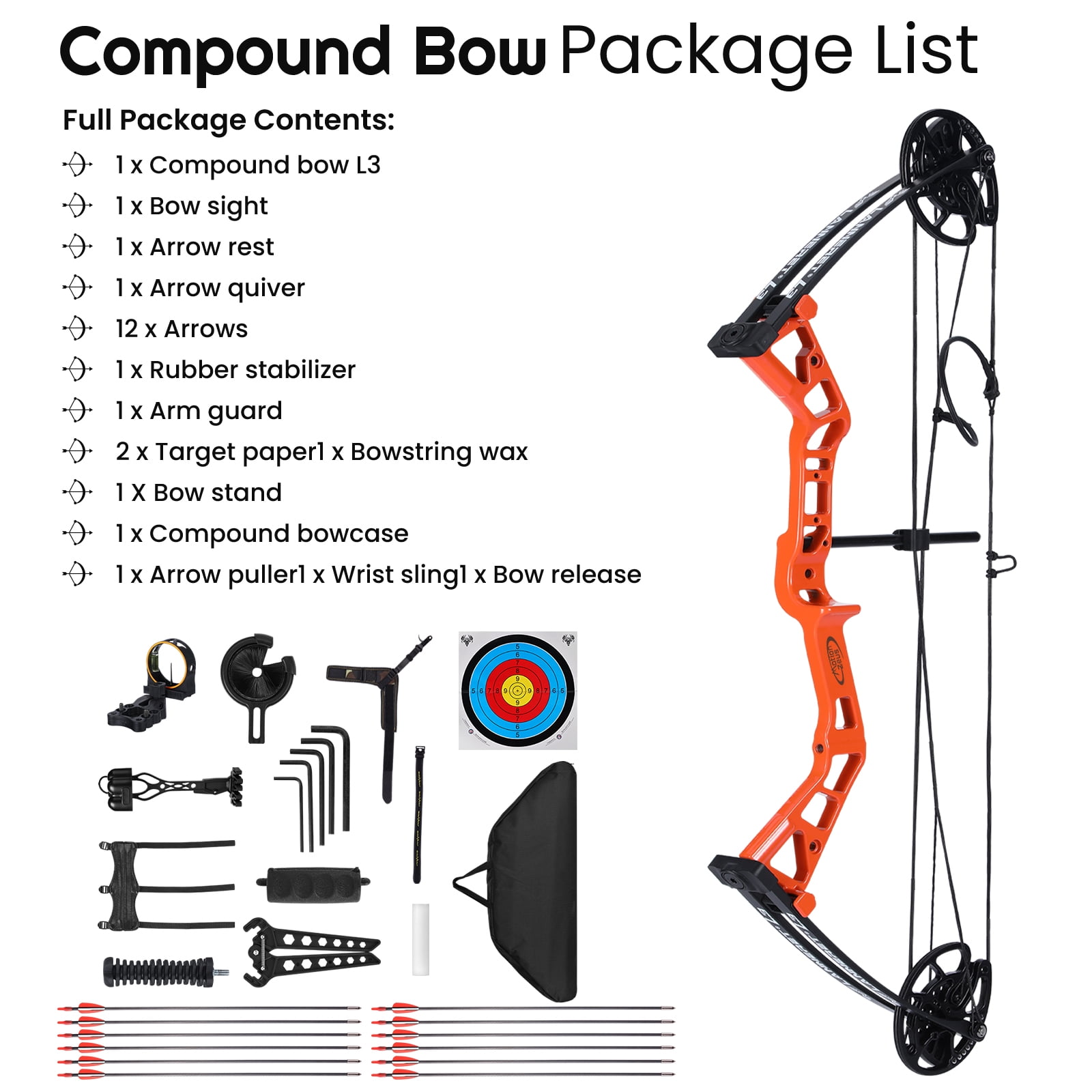 Junior Compound Bow Set for Youth, Kids, Beginners & Women, Lightweight Design, 10-40Lbs Draw Weight, 16"-28" Draw Length, 290fps, Fully Adjustable