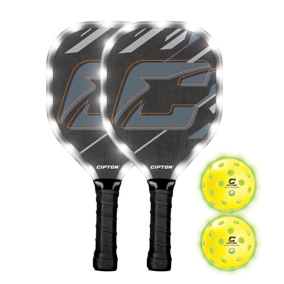 Cipton LED Pickleball Paddles, Illuminated Glow-in-the-Dark Racket Set with RGB Color Changing Lights for Nighttime Play, Durable Lightweight Design, 2 Paddles, 2 Outdoor Pickleballs Included