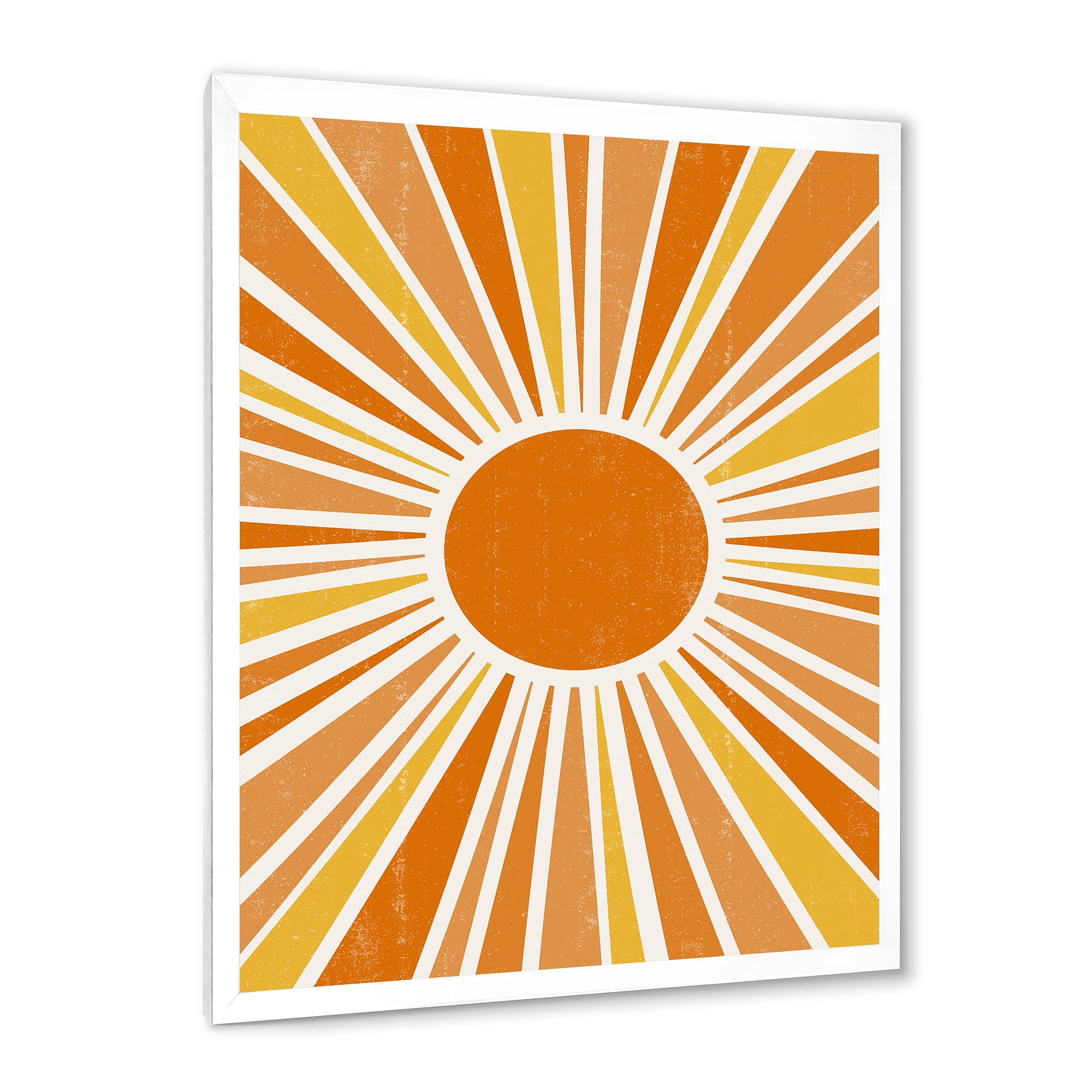 Designart 'Minimal Bright Shining Orange Sun Rays I' Modern Framed Art Print