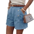thumbnail image 5 of Loose Retro Double Breasted Women's High Waisted Casual Summer Denim Shorts with Pockets, 5 of 6