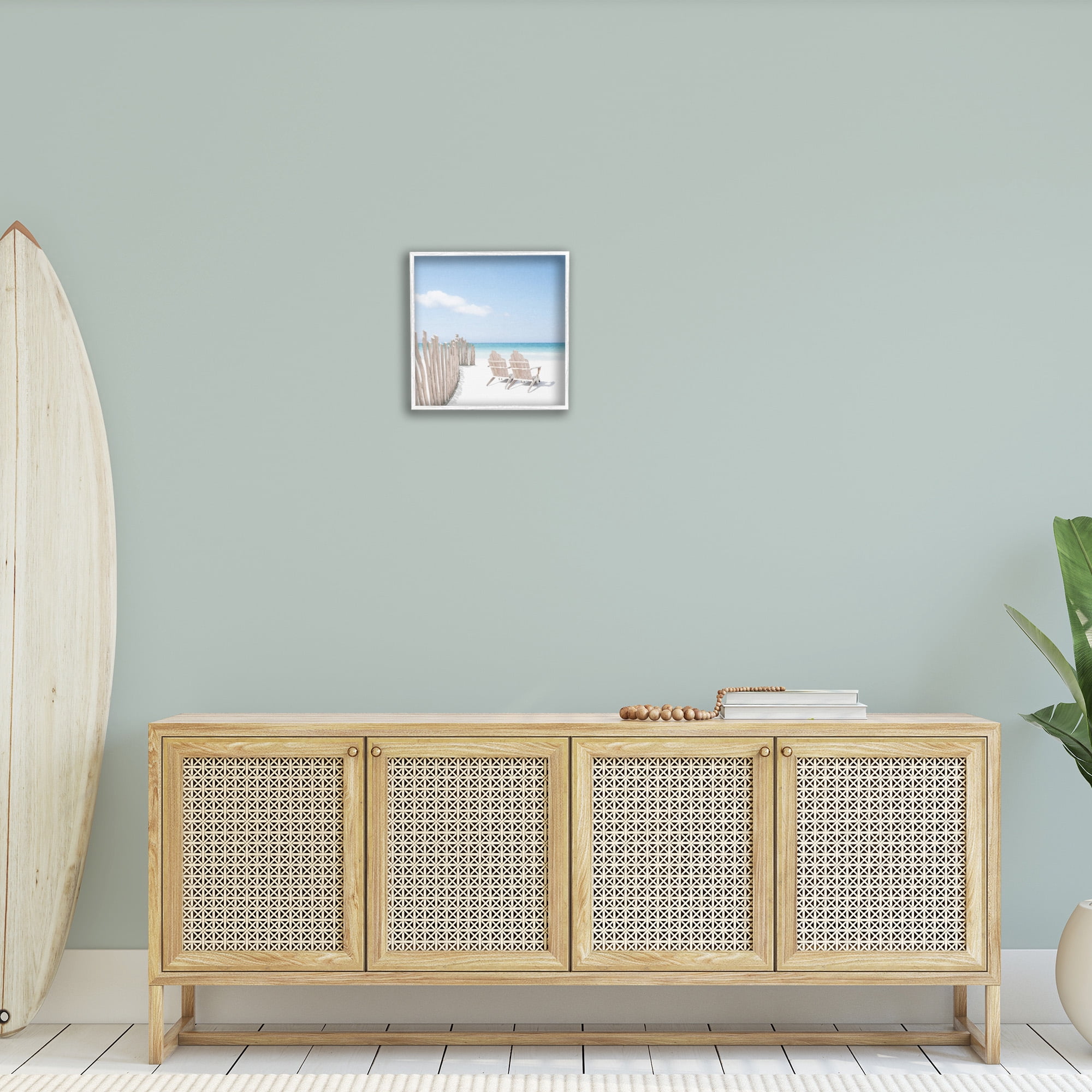 Stupell Industries Minimal Beach Chairs View Landscape Painting White Framed Art Print Wall Art, 17 x 17