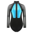 thumbnail image 2 of YiZYiF Kids Girls Long Sleeve Metallic Shiny Ballet Dance Leotard Gymnastics Figure Skating Bodysuit Light Blue 8, 2 of 7