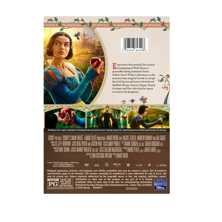Disney, Snow White DVD, 2025, Adventure Family Rated PG - Walmart.com