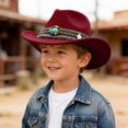 thumbnail image 2 of Emitonse Baby Boy Hats Kids Western Hats Boys Girls Cowboy Leather Buckle Felt Cowgirl Hat with Cowboy Size 3-8 Years,Wine, 2 of 5