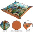 thumbnail image 3 of Women Girls Leather Square Dish Trinket Plate Jewelry Tray for Mothers Day Birthday Gift, Dragonfly Flowers Painting, 3 of 6