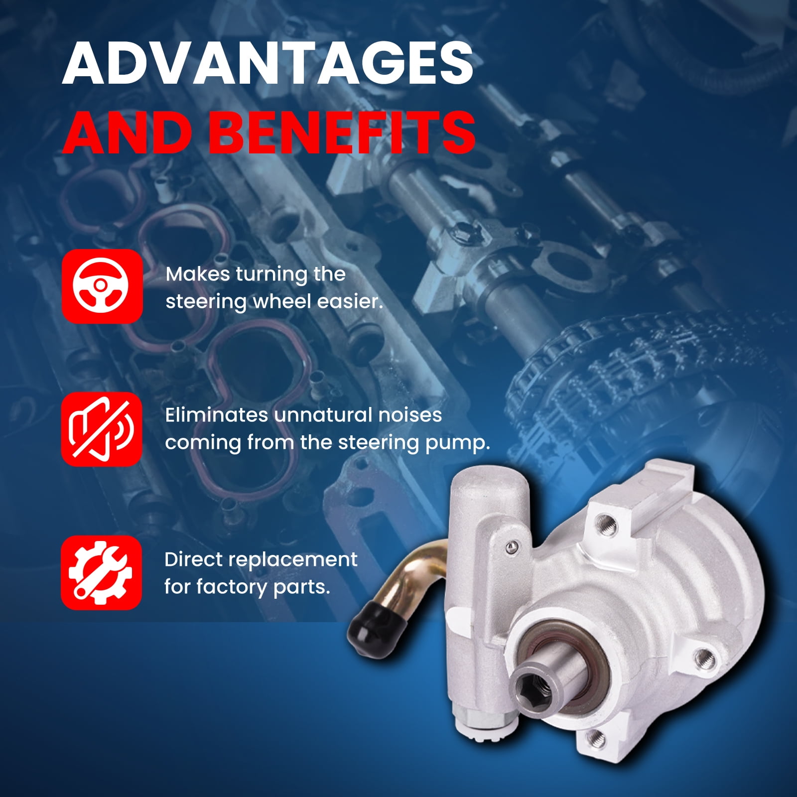 MOCA AUTOPARTS Power Steering Pump Fit for 2008-2009 Buick Allure 5.3L & 2006-2009 Chevrolet Impala 5.3L & 2005-2008 Pontiac Grand Prix 5.3L