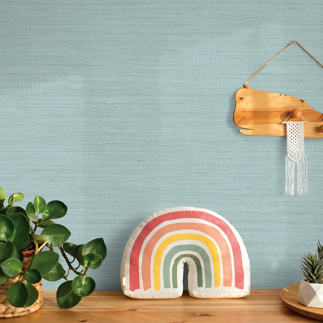 Tempaper Textured Horizontal Faux Grasscloth Seaglass Peel and Stick Wallpaper, 20.5" x 16.5'