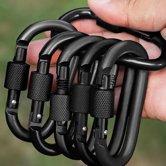 BYXAS 6 Pack Carabiner Clip D-Shape Spring for Keychain, 3 inch Heavy Duty Keychain Clip for Climbing Fishing Hiking Outdoor Keychain Clip Hook Black