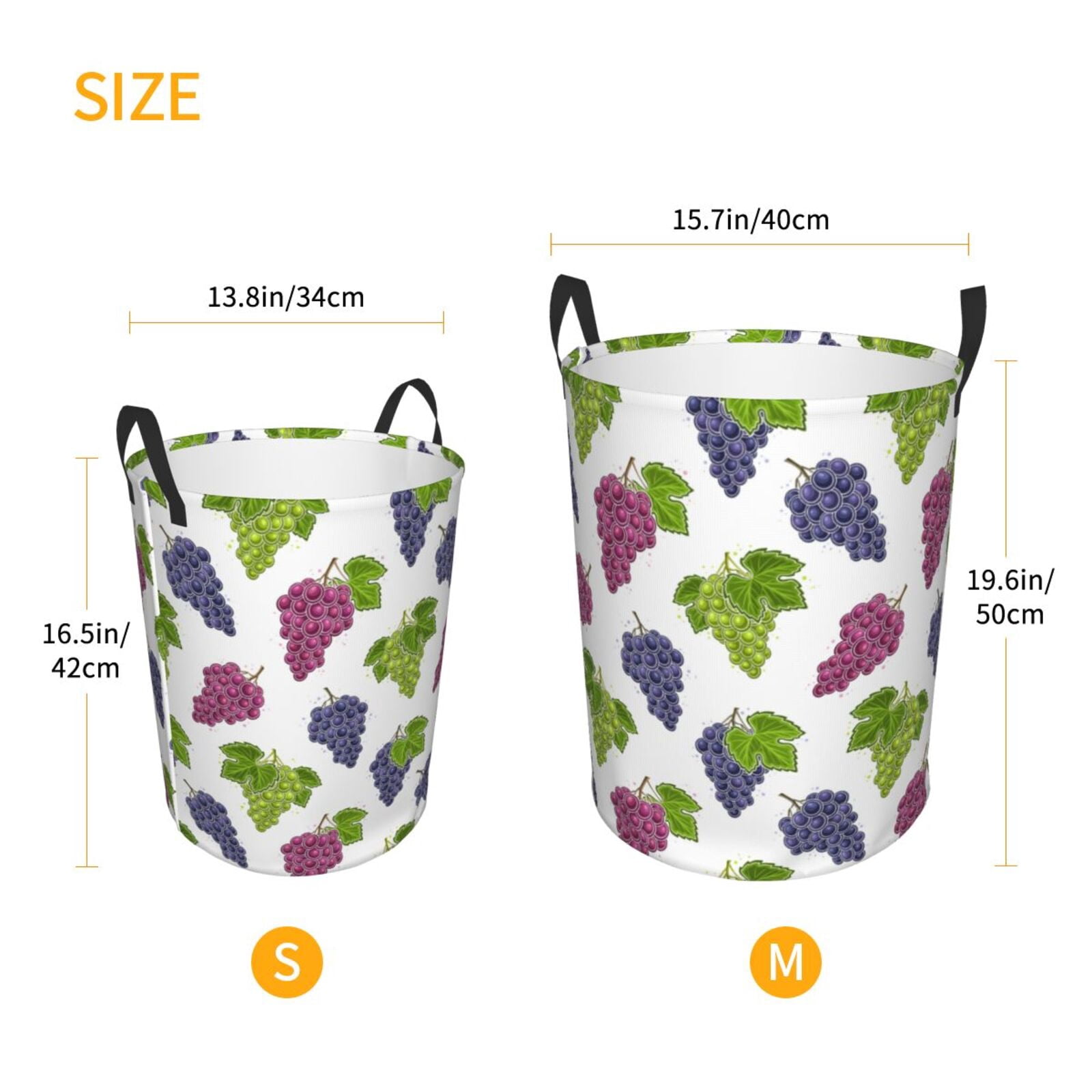 Large Laundry Basket with Handles - blue green purple Grape Kids Baby Dirty Clothes Laundry Hamper for Bedroom Aesthetic