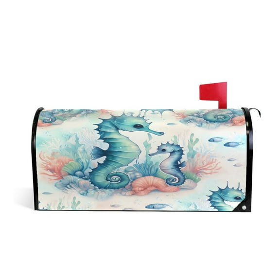 Mailbox Covers Magnetic Large Size Post Box Cover Wrap Outside Waterproof Home Yard Garden Decor Cute Seahorse and Seaweed 25.5x21