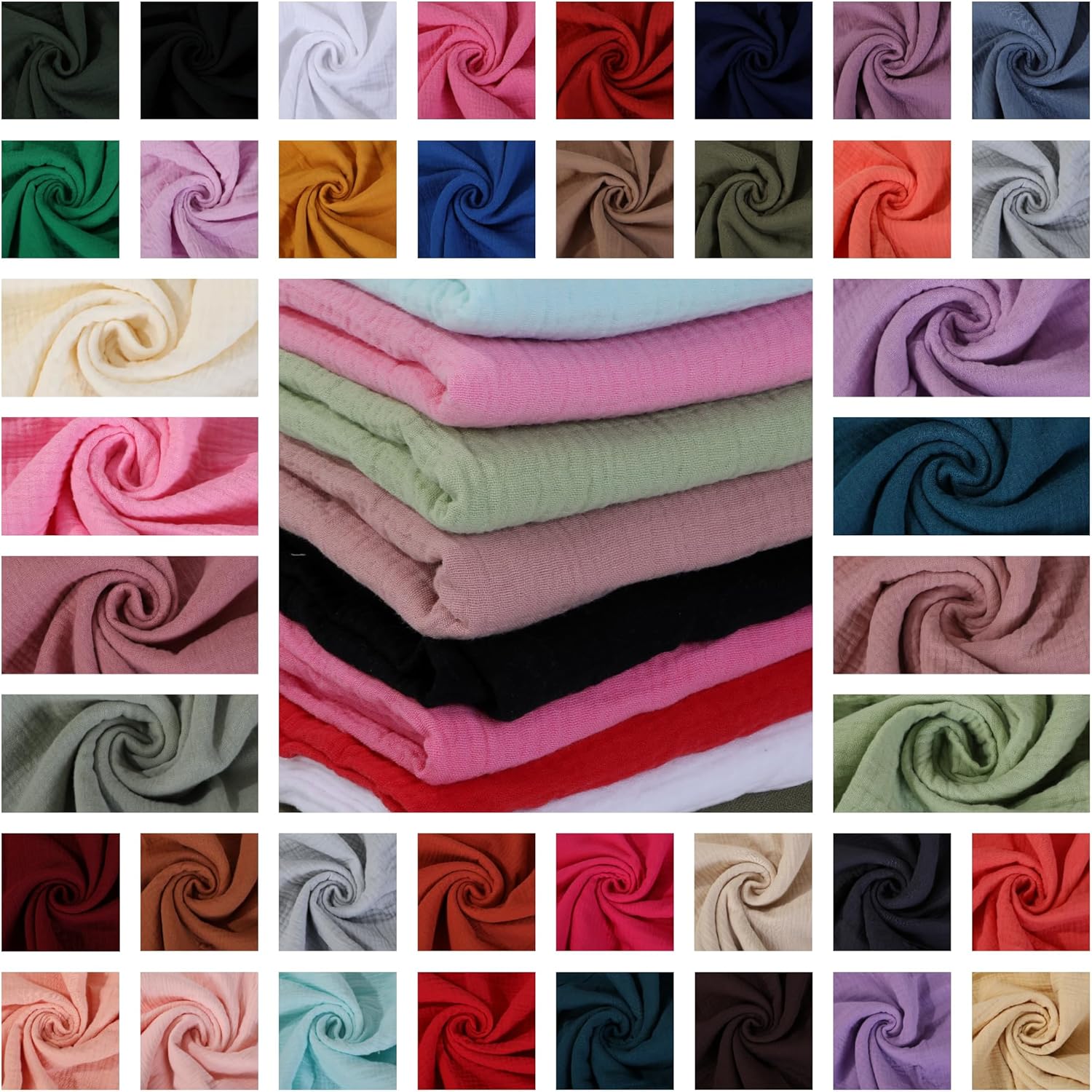Cotton Double Gauze Muslin Fabric by The Yard - Crinkle, Swaddle, Cheesecloth - Choose From 40 Colors (Aqua)