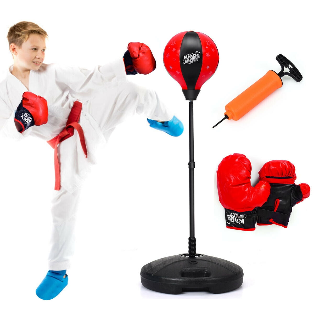 Kids Punching Bag Toy Set Adjustable Stand Boxing Glove Speed Ball w/ Pump New - 0