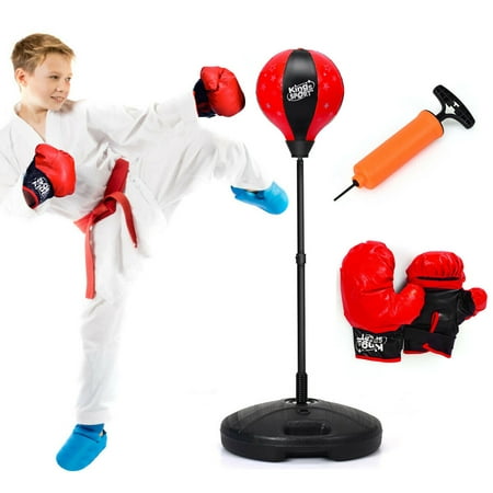Kids Punching Bag Toy Set Adjustable Stand Boxing Glove Speed Ball w/ Pump
