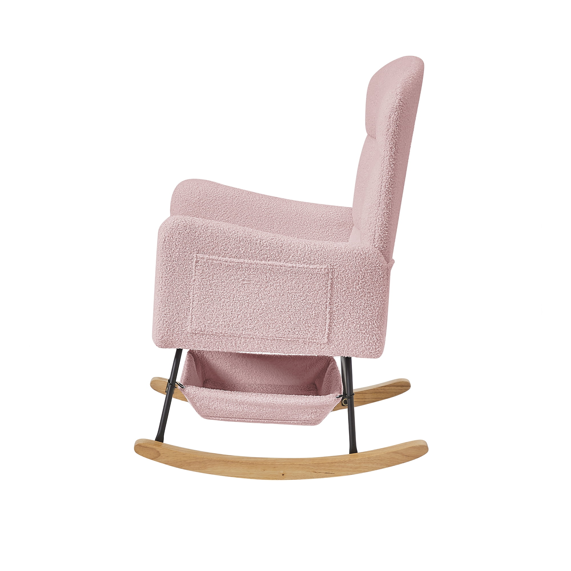 Leumius Teddy Rocking Accent Chair,High Backrest Upholstered Armchair Reading Chair for Reading,Bedroom,Living Room,Pink
