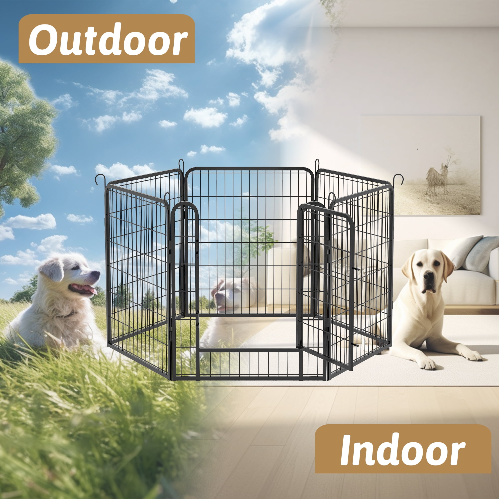 6 Panels Metal Dog Playpen with door,31.7"H Dog Fence Pet Exercise Pen for Outdoor, Indoor