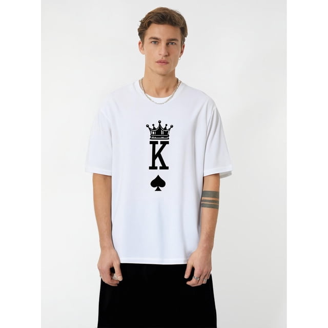 Men's Summer Casual T-Shirt with Spade K Print -Crew Neck, Short Sleeve - Perfect for Daily Wear & Sports