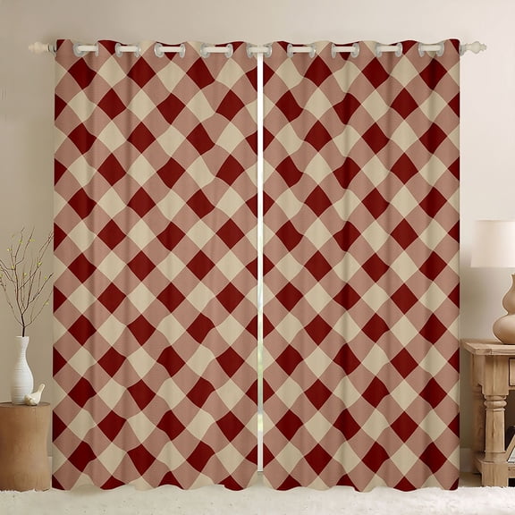 Manfei Rustic Plaid Blackout Curtains,Retro Grid Window Curtains Pack of 2 (38x45 Each),Brown
